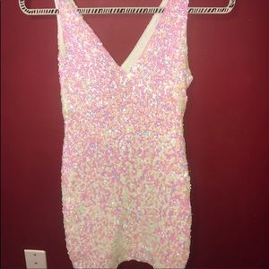 Pink and white sequins dress